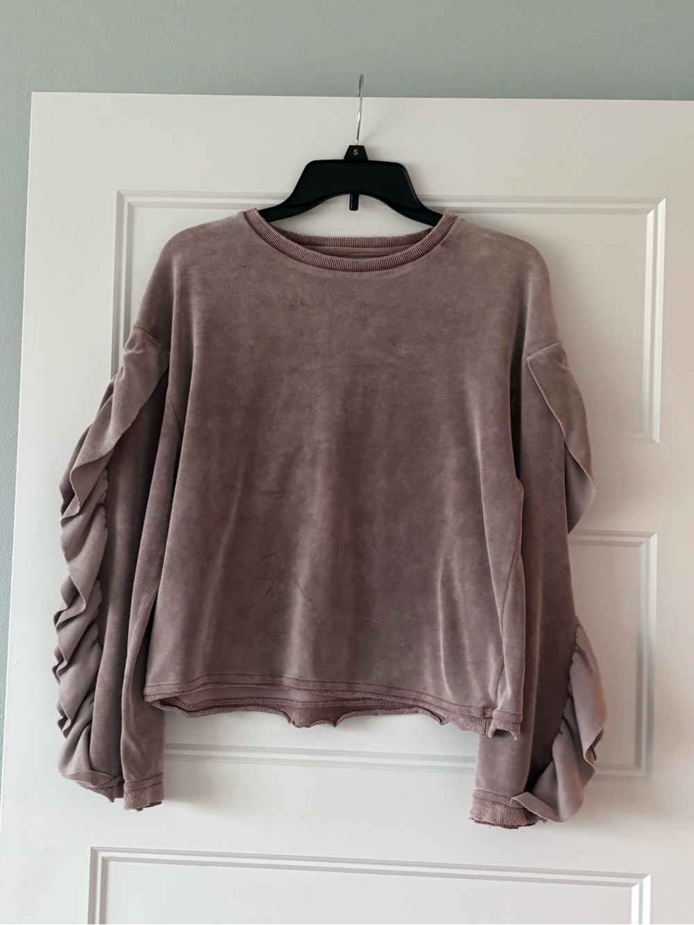 Mustard Seed Mauve Velvet Ruffle-Sleeve Pullover